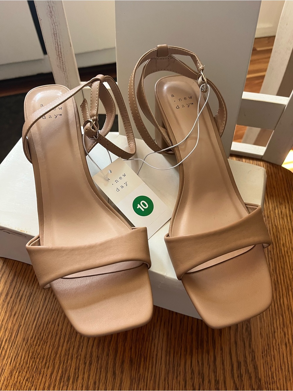 a new day Tan Square-Toe Ankle Strap Heeled Sandals